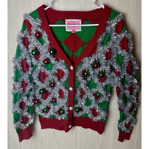 Womens Ugly Christmas Sweater Medium Tacky Tinsel Red Green Holiday Festive - Picture 1 of 7